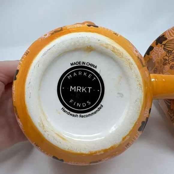 Set of 2 MARKET FINDS Coffee Mug Orange Happy Harvest Figural Ceramic Pumpkins - Picture 6 of 11